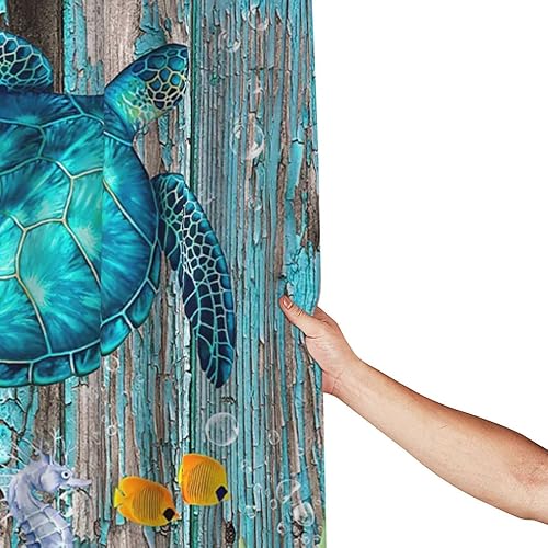 Miniatura 9 de Mecowcm Cortina de ducha de tortuga marina con ganchos, tela impermeable de poliéster, decoración de baño, 60 x 72 pulgadas