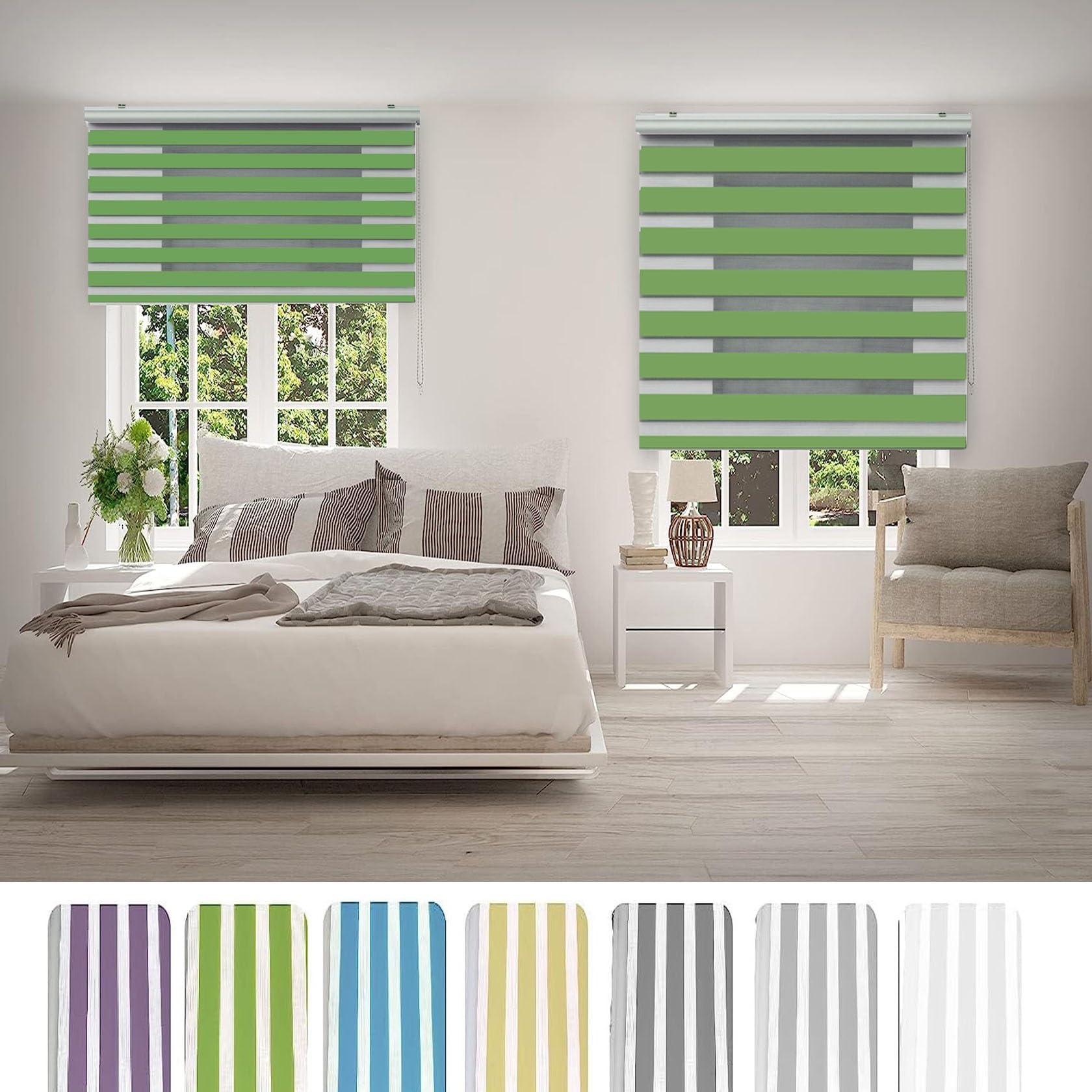 Store enrouleur occultant isolant vert résolvant les problèmes de vis-à-vis 75x240 cm