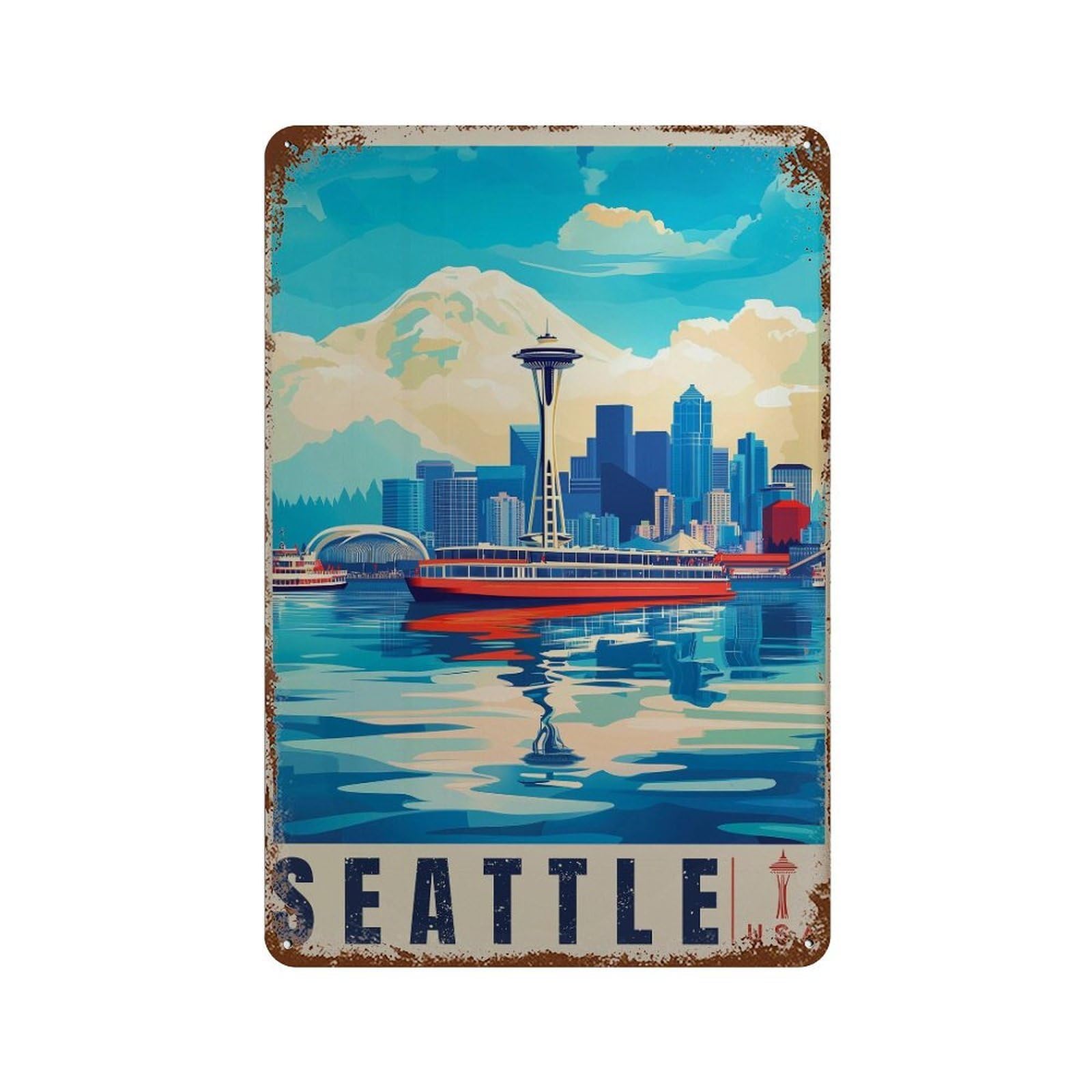 xiaoxiaoshen Seattle Travel Washington Wall Decor Art Metal Tin Poster Modern Home Decor Art Home Bar Shop Decorations Vintage Sign 30x20cm