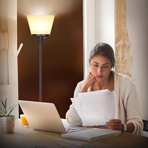 Miniatura 5 de Lámpara de pie LED alta, lámpara de pie moderna negra para dormitorio, sala de estar, oficina, lámpara de pie brillante con pantalla de plástico