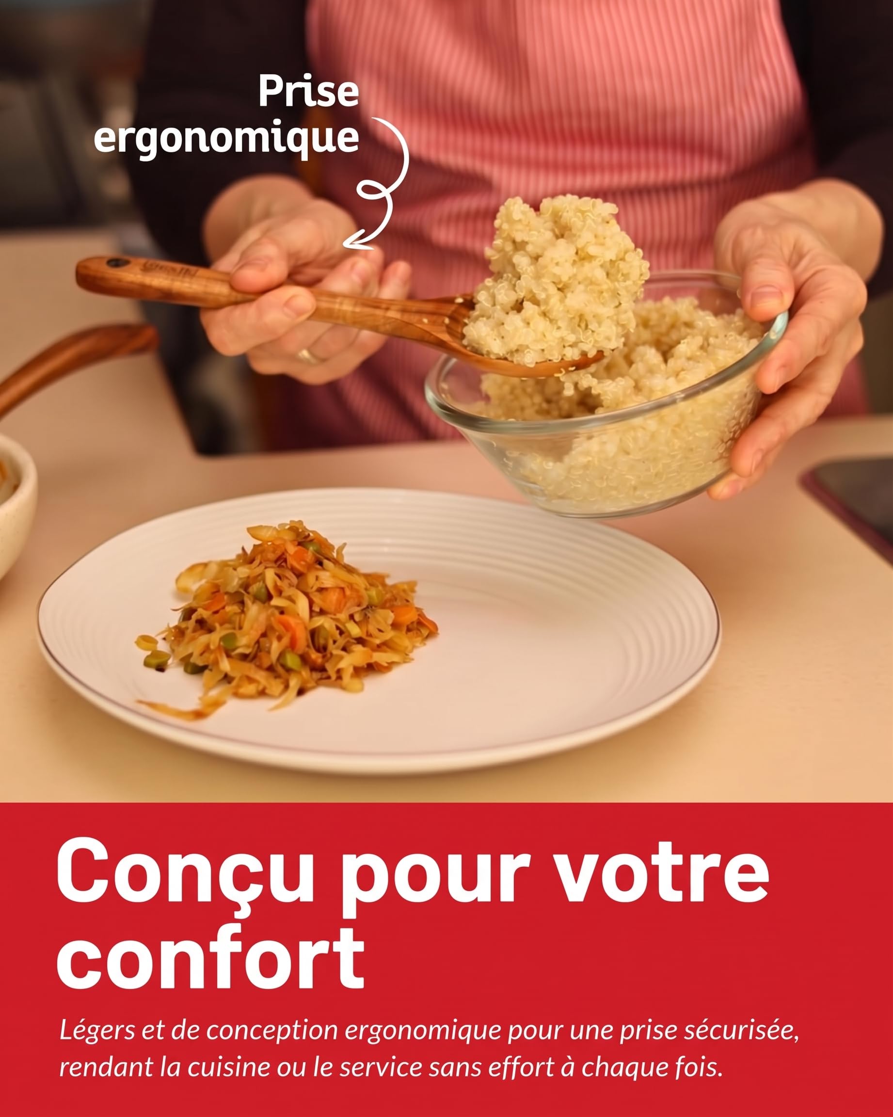 Boxiki Kitchen Ensemble de 6 Ustensiles de Cuisine en Bois de Teck - Cuillères et Spatules Antiadhésives Durables pour Cuisson Quotidienne