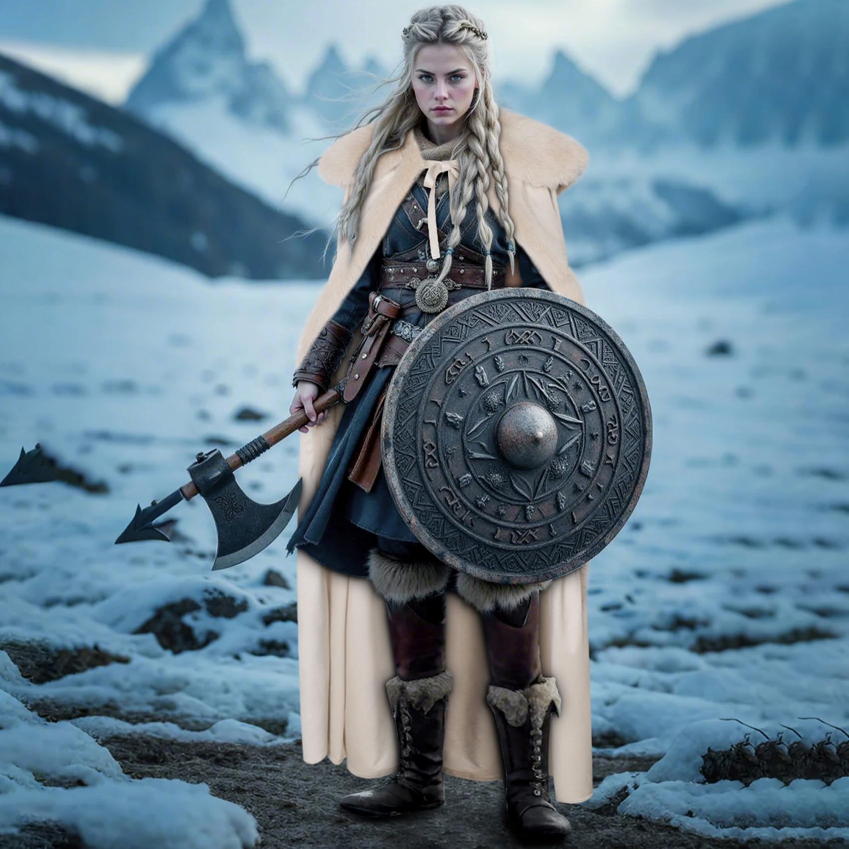 keland Renaissance - Capa de terciopelo con cuello de piel vikinga para mujer, disfraz de Halloween