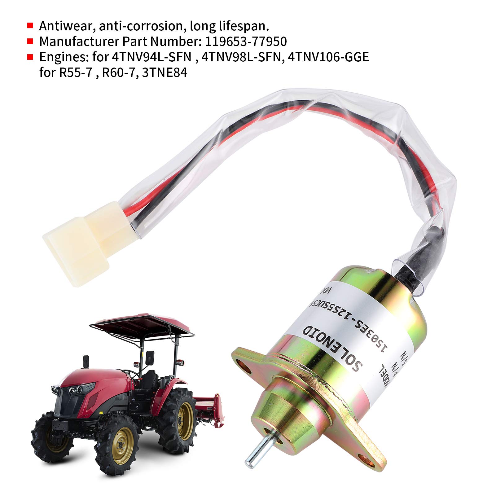 Valvola di arresto del solenoide di arresto del carburante 119653-77950 Sostituzione per motore 4TNV94L-SFN 4TNV98L-SFN