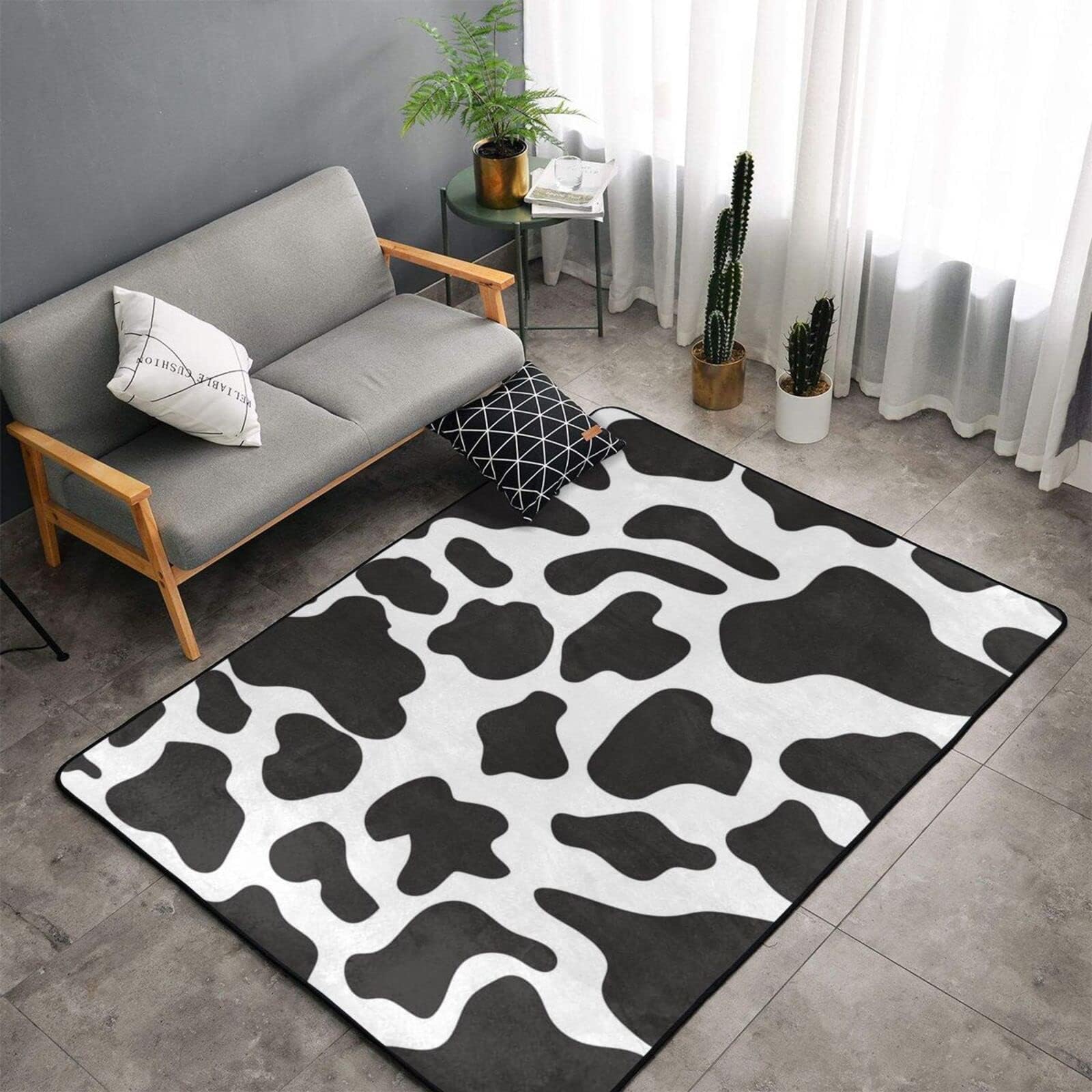 Cow Print Area Rug 3x5 Rugs for Bedroom Decorate Living Room Entrance Playroom-Black and White Cow Print 60x39 inch