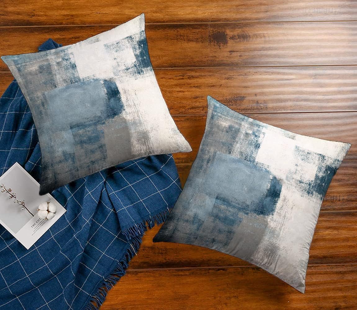 Throw Pillow Covers 20x20 Set of 2 Blue and Grey Art Throw Pillow Covers Soft Decorative Couch Pillow Covers for Home Living Room Bedroom - Image 2