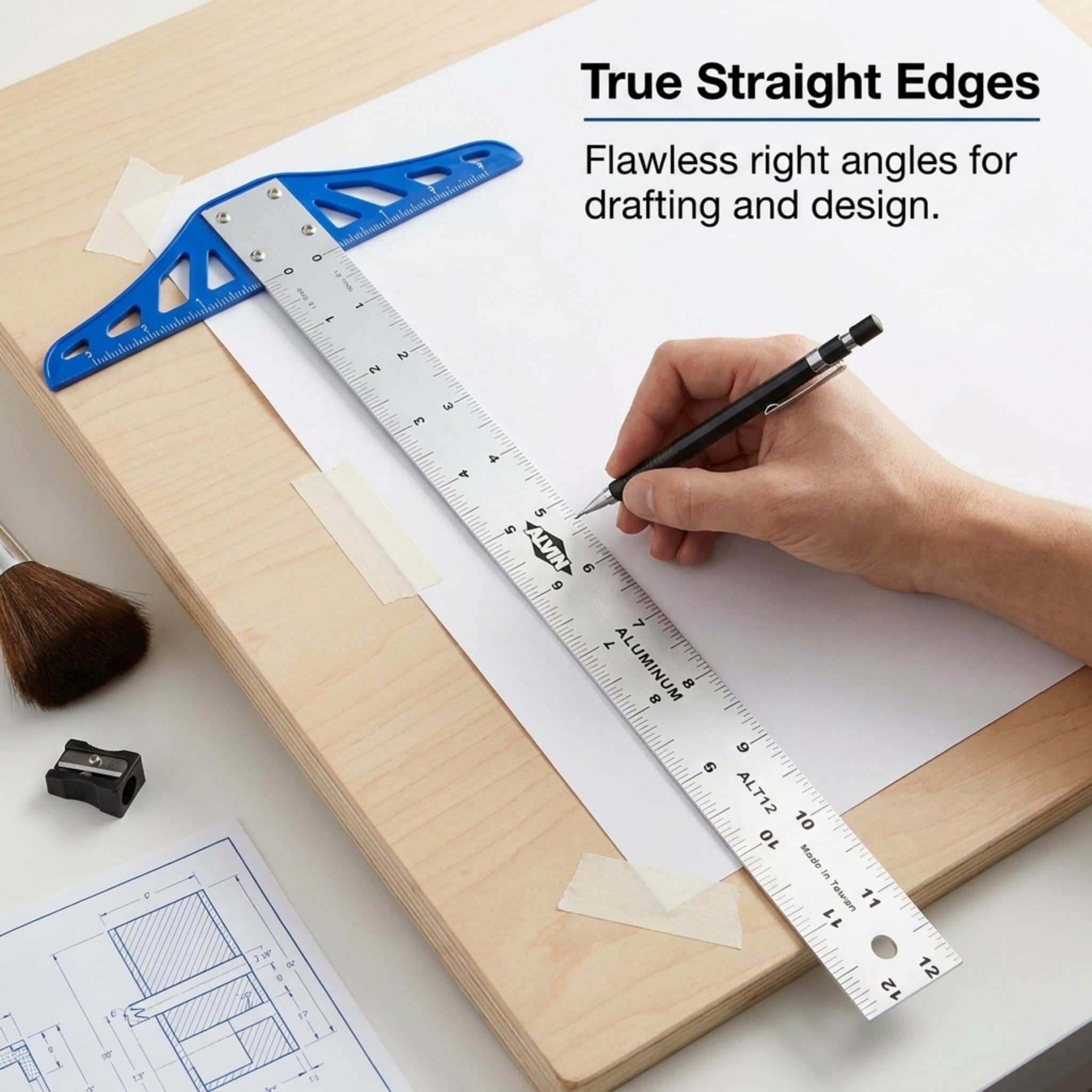 ALVIN ALT12 Aluminium-Zeichen- und Designwerkzeug für Studenten und Profis, ideal für Zimmerei, Zeichnung, Architektur, Ingenieurwesen und Kunst, 30,5 cm