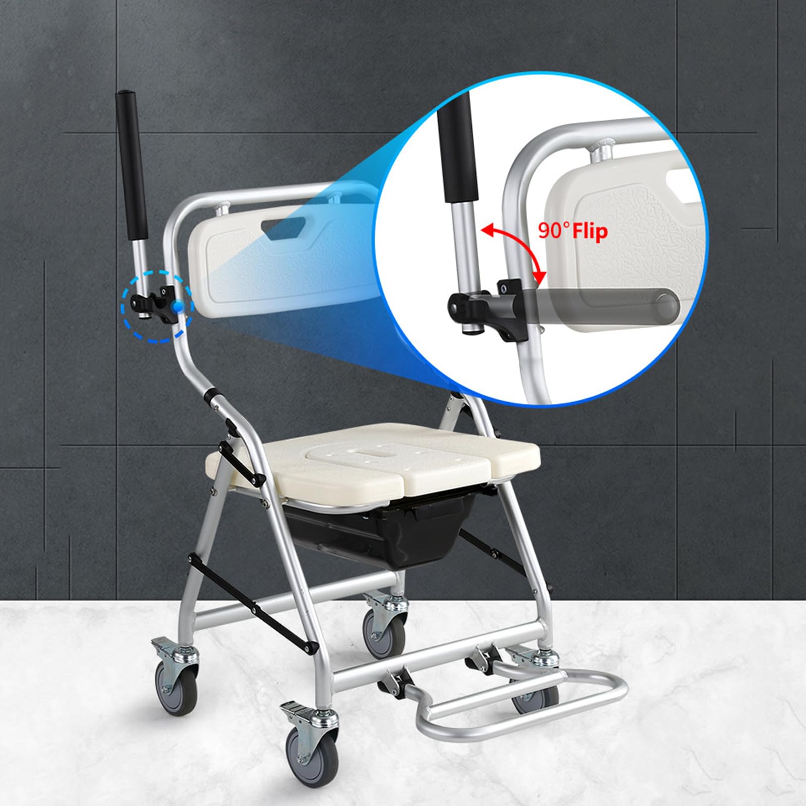 Silla WC Personas Mayores con Ruedas Plegable, Silla para Ducha para Personas Mayores con Pedales Y Respaldo Ergonómico, Silla De Ruedas para Baño, Carga Máxima 120 Kg