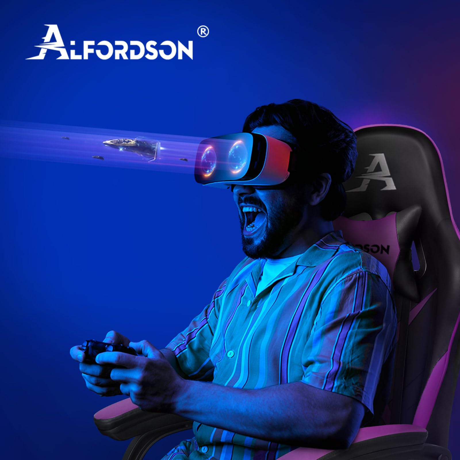ALFORDSON Sedia da Gaming Massaggiante con Poggiapiedi da Case Viola | Poltrona Gamer in Similpelle Serie XAVIER, Schienale regolabile, con supporto lombare e poggiatesta, portata 180 kg