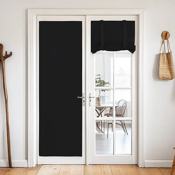 NICETOWN Front Door Window Covering, Blackout Kitchen Curtains for Privacy, Half Door Window Curtains Thermal Insulated Tie Up Shade, 26 x 72 inches Long, Black, 1 Panel