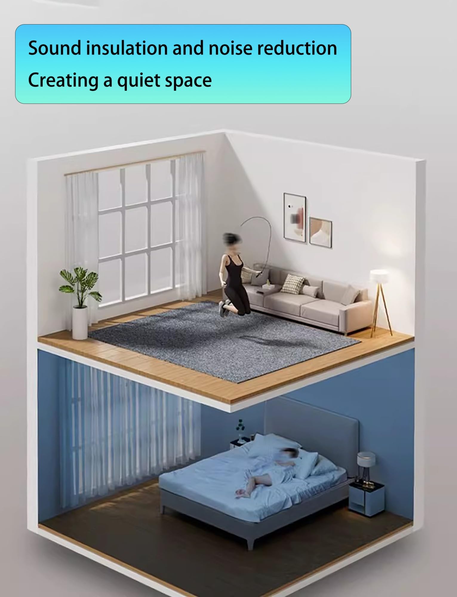 Tapis insonorisant, 9 mm d'épaisseur, antidérapant et imperméable, pour salle de sport, home cinéma, chambre à coucher, salon, idéal pour piano et batterie