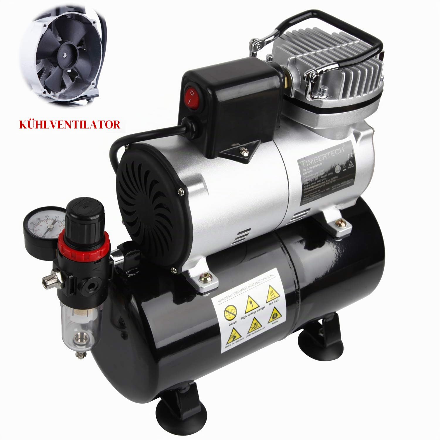 TIMBERTECH ABPST08K Airbrush Kompressor Komplett Set mit Aufgerüstet Kühlung Lüfter Mini Kompressor Airbrushpistole und Airbrush Zubehör