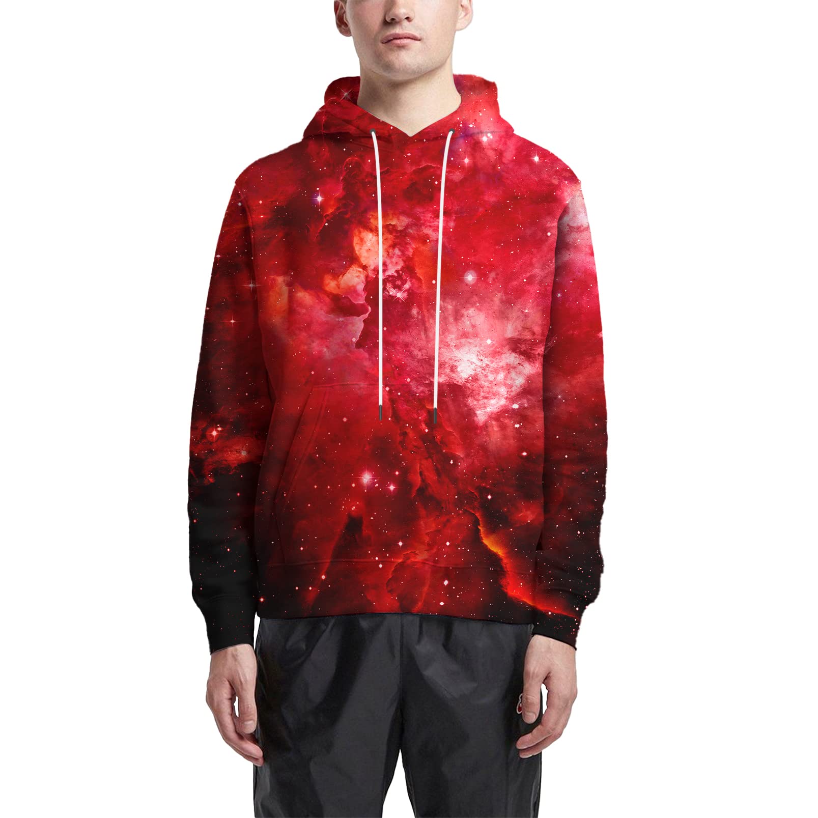 Asylvain Unisex bluzy z kapturem z grafiką 3D fajny design nadruk kolorowa bluza z kapturem dla mężczyzn i kobiet, Droga Mleczna - czerwona, L