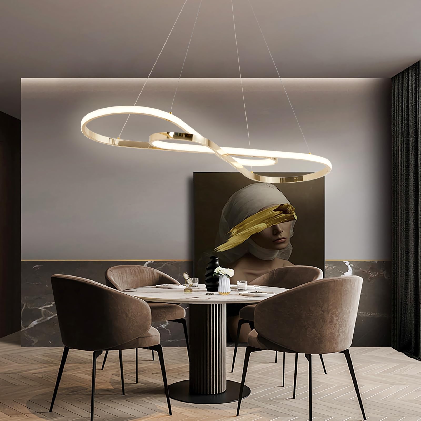 Lampadario Led Sospensione, Lampadario Moderno, 57W, Lampadario Sala da Pranzo, Dimmerabili, Regolabile in Altezza, per Sala Da Pranzo,Cucina (oro)