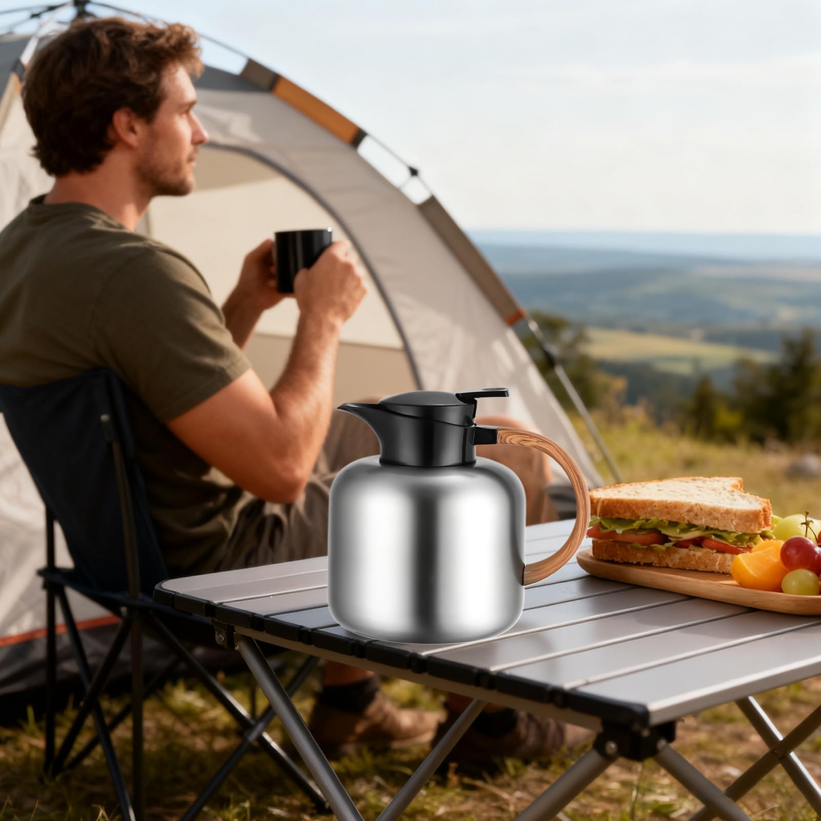 Jarra Térmica 2 Litros Acero Inoxidable Aislado | Jarra De Café De Gran Capacidad Para Mesilla De Noche Para Bebidas Calientes y Frías como , Té, Bebida de Chocolate para