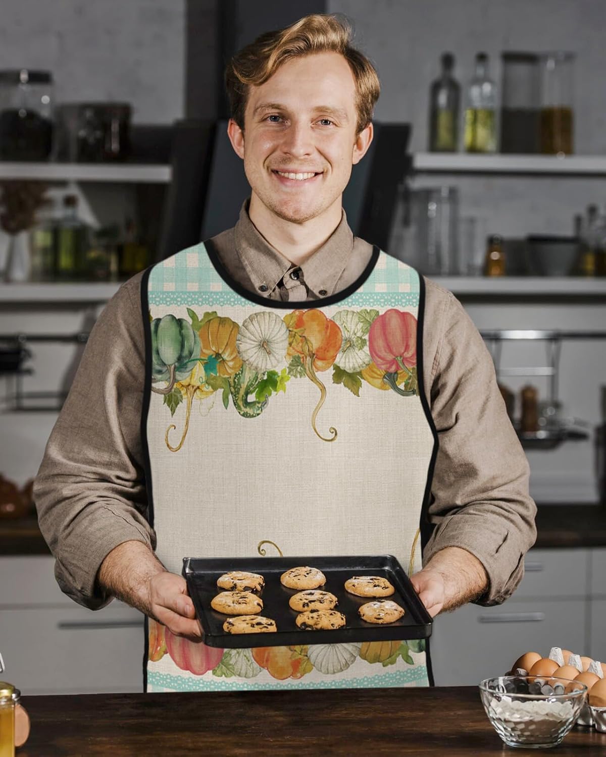 Blue Yellow Floral Cobbler Aprons with 2 Pockets for Women Men, Spring Retro Flower Watercolor