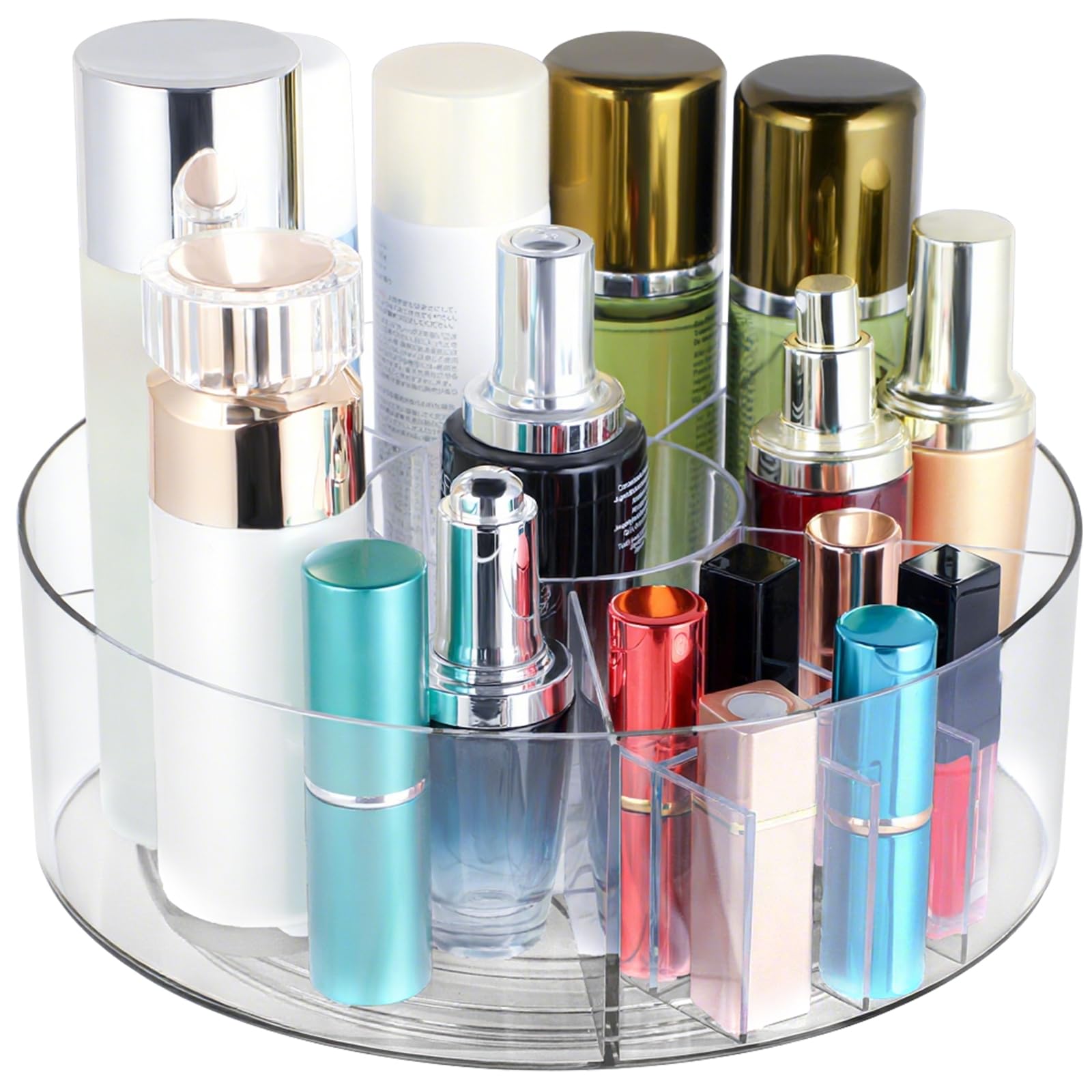 Porta trucchi girevole 360° - Organizer trucchi grande in PET+PP trasparente - Organizer make up stabile per cosmetici, pennelli, porta profumi e cancelleria