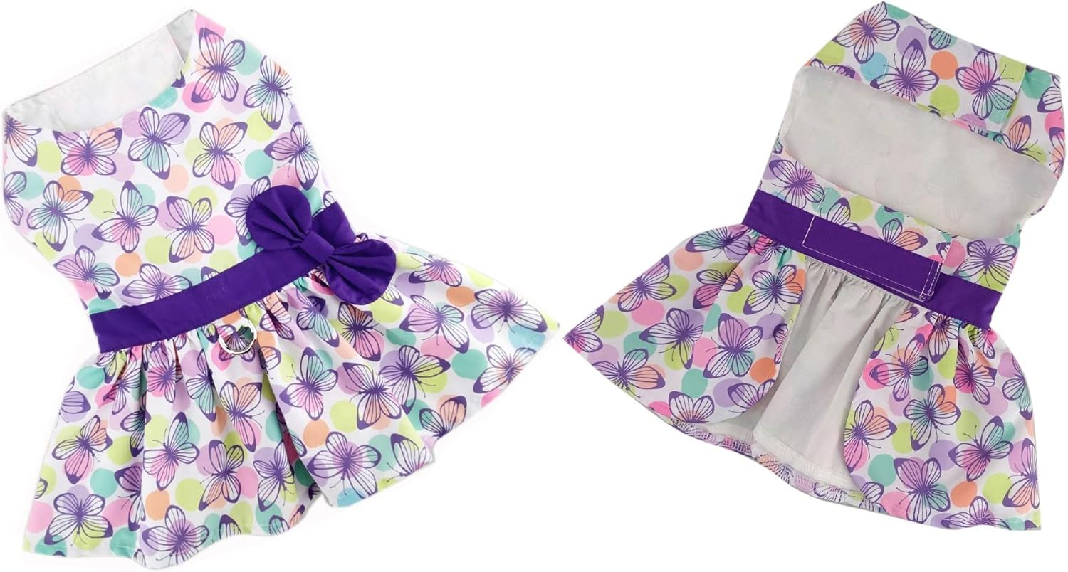Purple Butterfly Dog Dress with Matching Leash (Large)