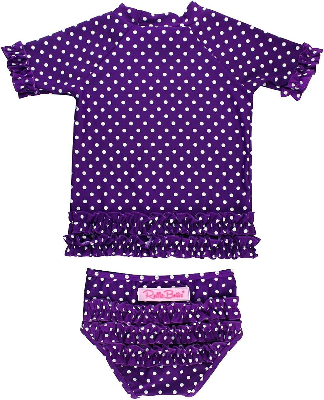 RuffleButts® Baby/Toddler Girls Rash Guard Short Sleeve 2-Piece Swimsuit Set - Polka Dot Bikini with UPF 50+ Sun Protection: Clothing, Shoes & Jewelry