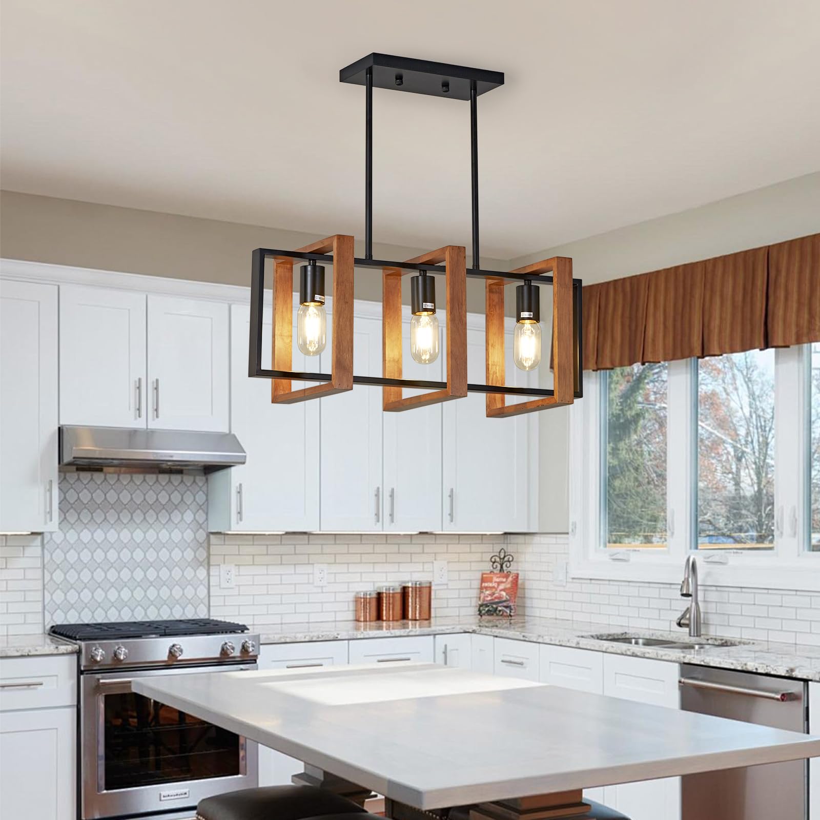Lampadari Da Cucina,Legno Metallo Piscina Tavolo Luci, Industriale Lampadario Cucina Altezze Regolabili Per Sala Da Pranzo E Soggiorno, Foyer Corridoio (A,3 Heads)