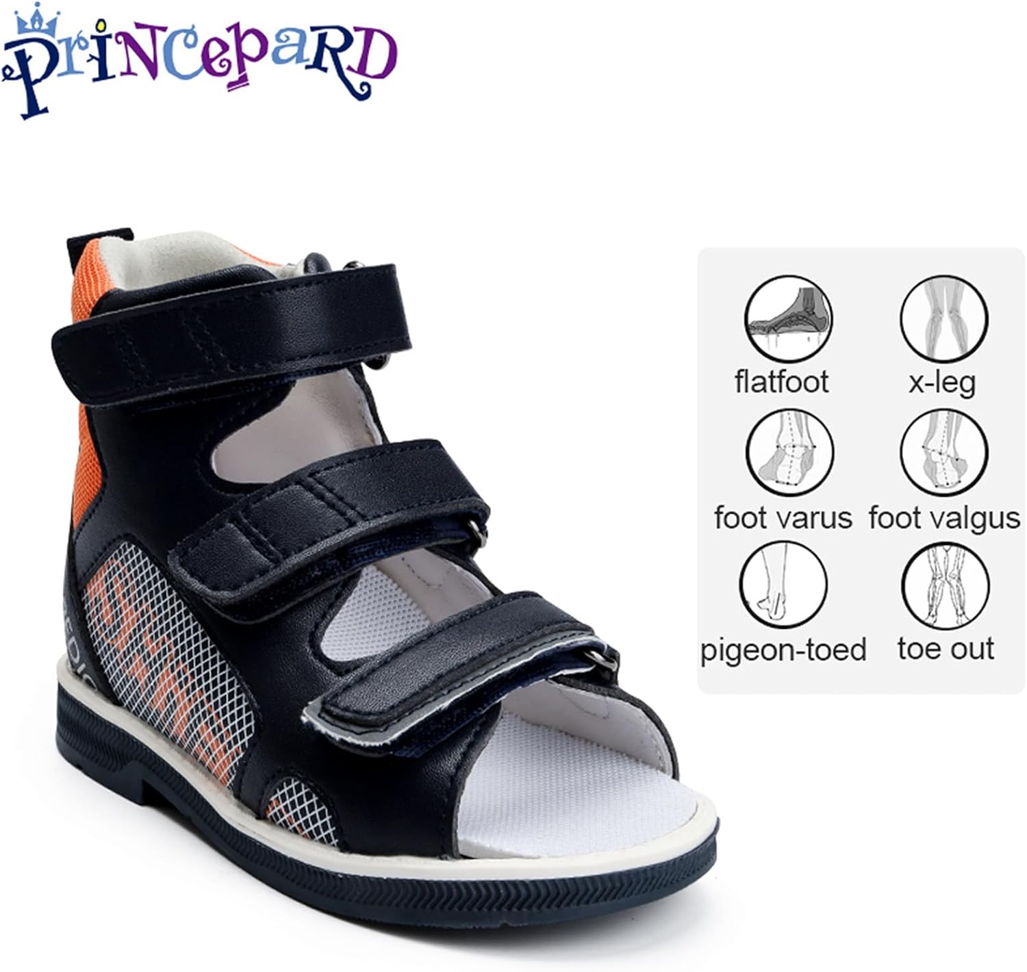 princepard Orthopedic Corrective Sandals for Kids and Toddlers,High-top AFO Shoes with Arch and Ankle Support,Non-slip Soles