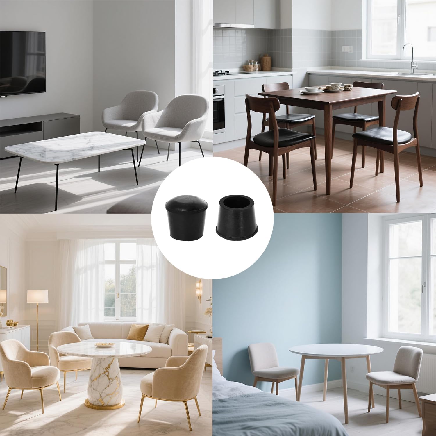 4 PCS Black Round Rubber Chair Leg Caps Tips, Vinyl Rubber End Kits, Soft Touch Table Feet Cover, Anti Slip Floor Protector, 1 2/5 inch (35mm)