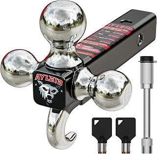 Ayleid Tri-Ball Trailer Hitch Mount: 1-7/8", 2", 2-5/16" Balls, Tow Hook, Shackle & Anti-Theft Pin - Up to 12,000 LB Capacity
