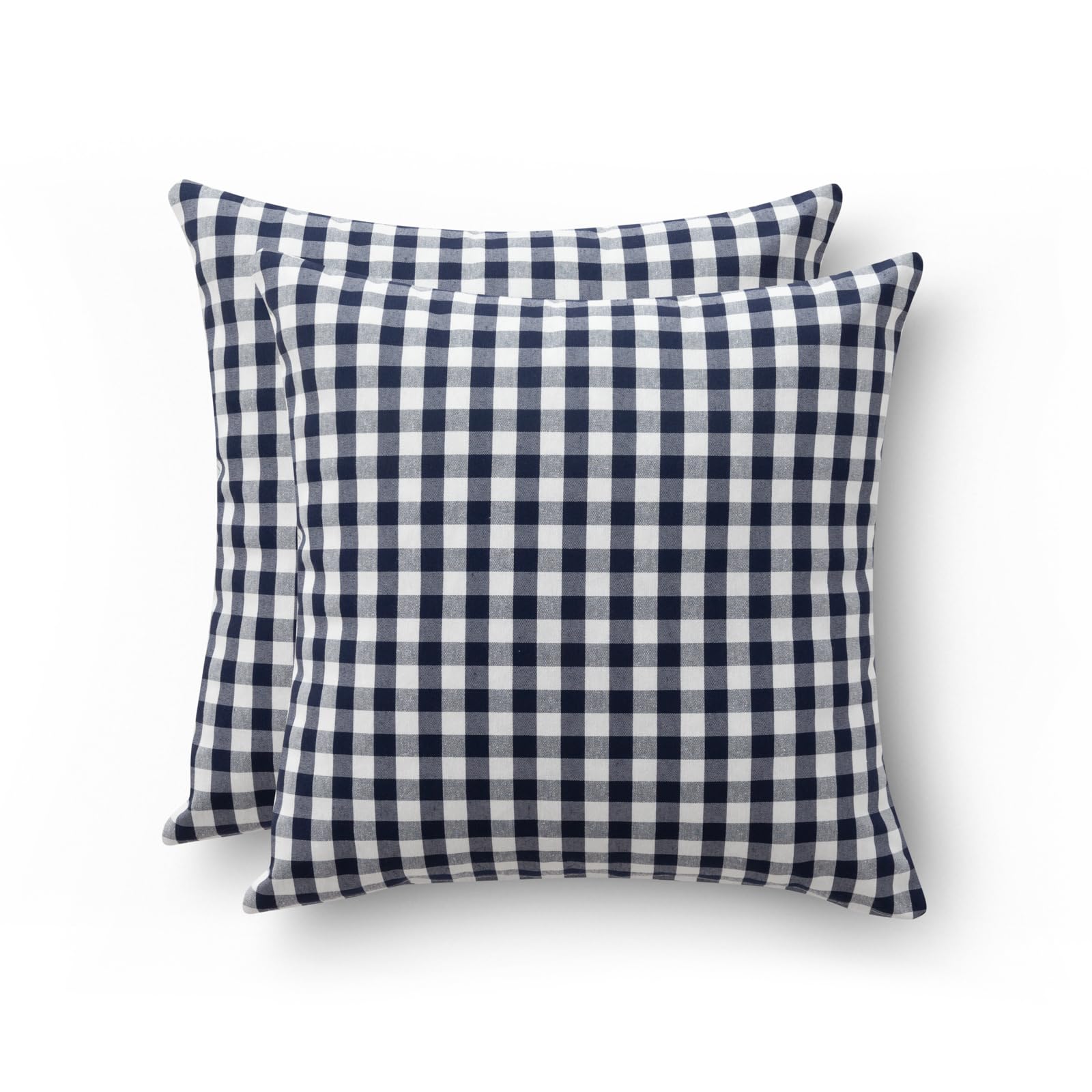 Gamusi Blue Set Of 2 Vichy Chequered Cushion Cover 45 X 45 – Decorative Cushion Covers Sofa With Zip, Cotton, Breathable And Soft,