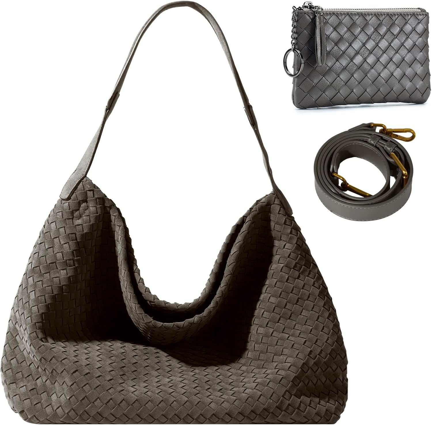 Suede Hobo Bag for Women Hand-Woven Bag Made of Suede Fabric Casual Tote Bag