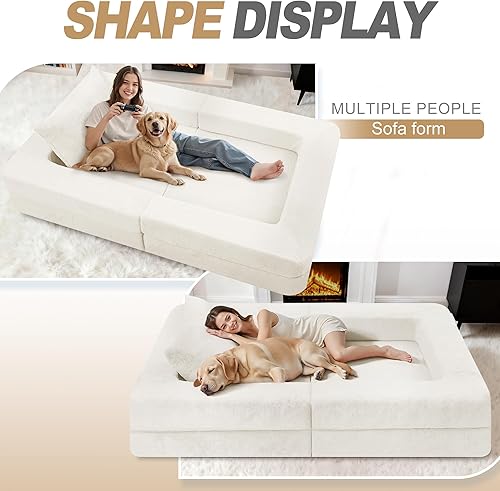 Miniatura 226 de Cama humana gigante para perro, cama 3 en 1 para perro de tamaño humano con funda de piel sintética lavable, cama grande plegable para mascotas con