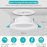 6 db Süllyesztett LED Spotlámpa 7W - Szabályozható Fényerejű, Ultra Vékony, IP44 Vízálló Mennyezeti Világítás 3 Színhőmérséklettel, 70-90m 6