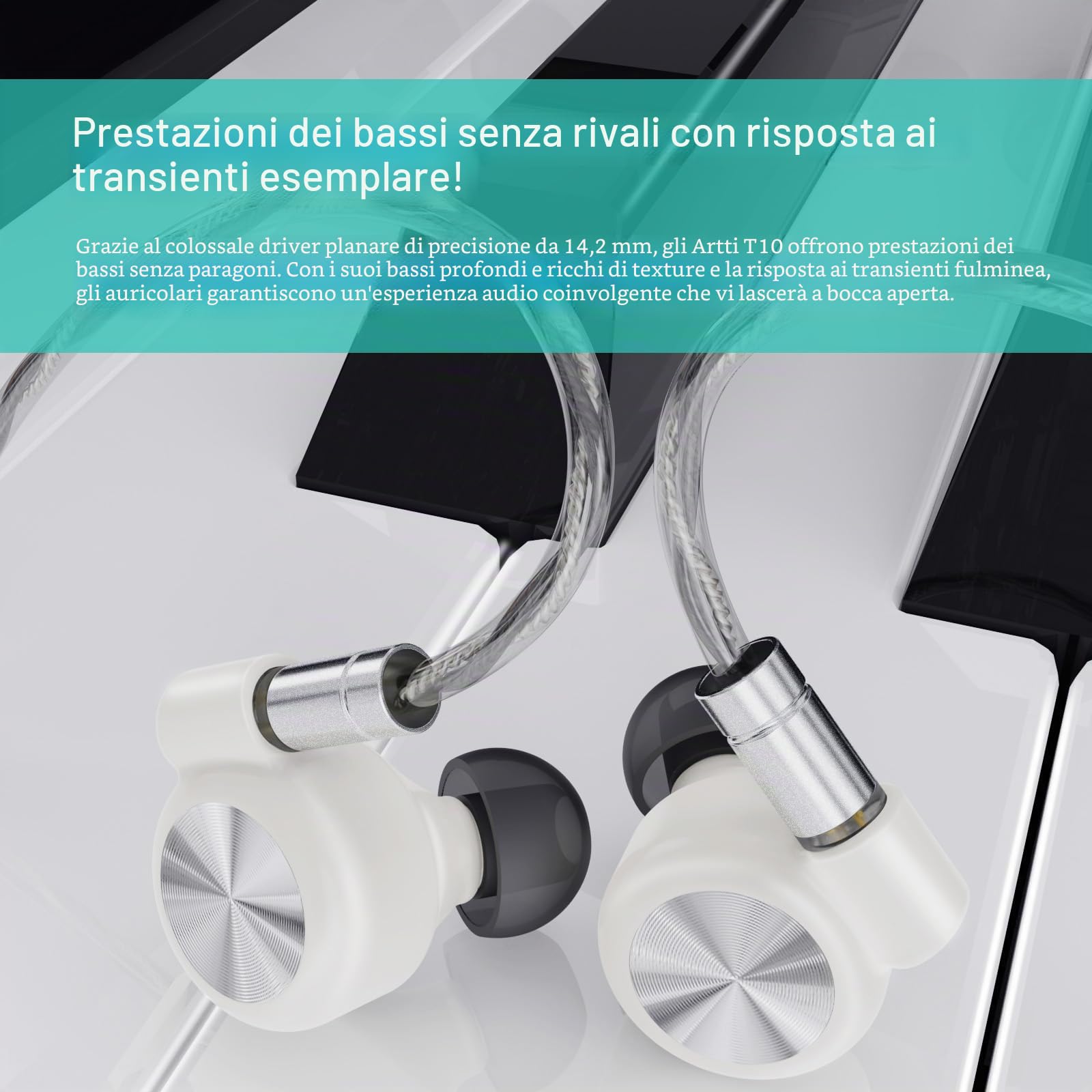 ARTTI Auricolari in-ear T10 da 14,2 mm, doppio circuito magnetico, driver planare, cavo staccabile placcato in rame argentato, Hi-Fi per musicisti/cantanti (spina da 3,5 mm)