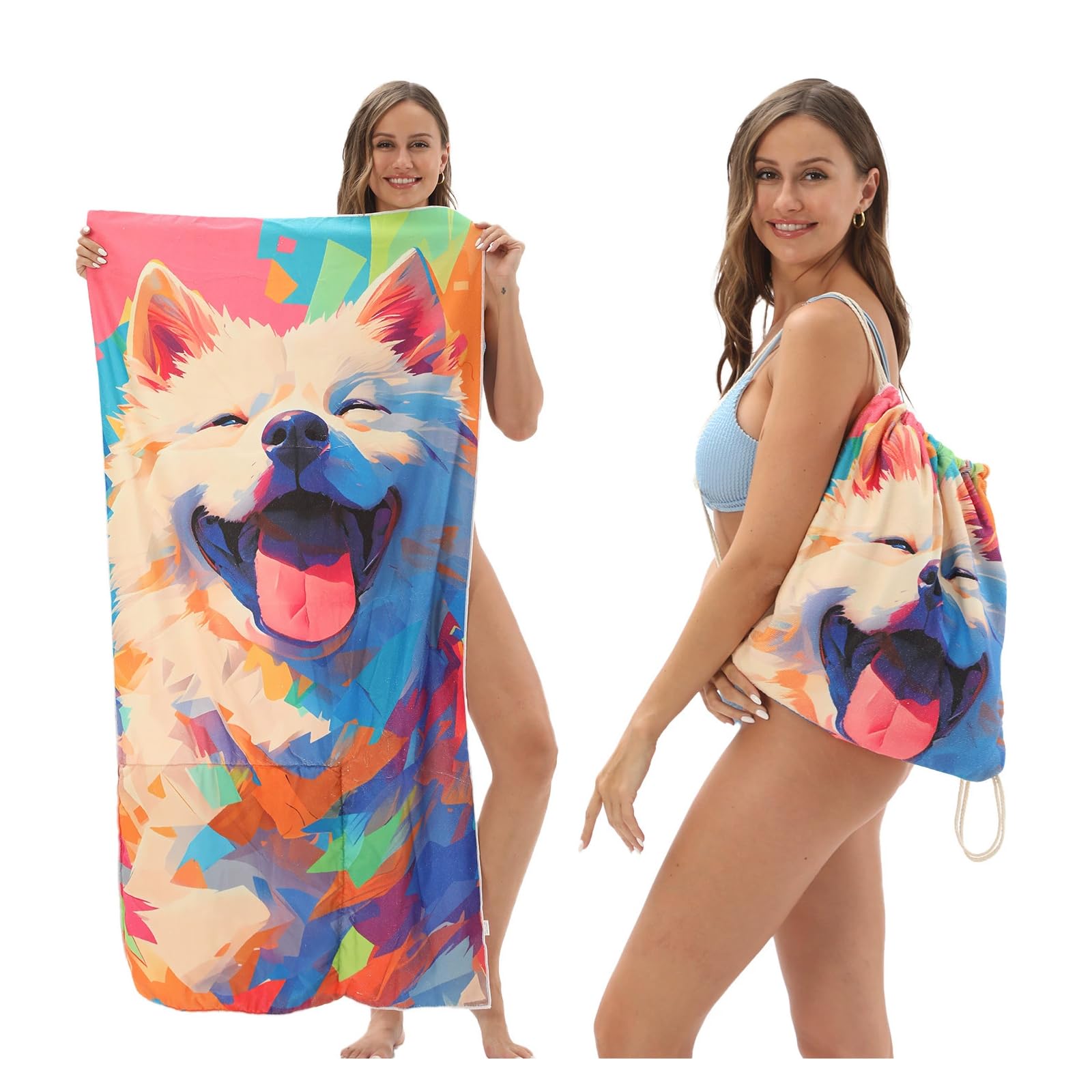 Serviette de plage en microfibre Chien idéale pour le camping et les pique-niques