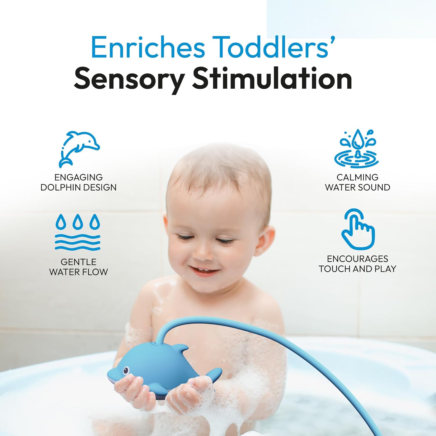 Rechargeable Baby Bath Shower Head for Bathtub - Kids Toddler Sprayer Showerhead Toys with Hose & Easy Water Flow Control - Dolphin Toy Sprayer for Babies Babybath Tub