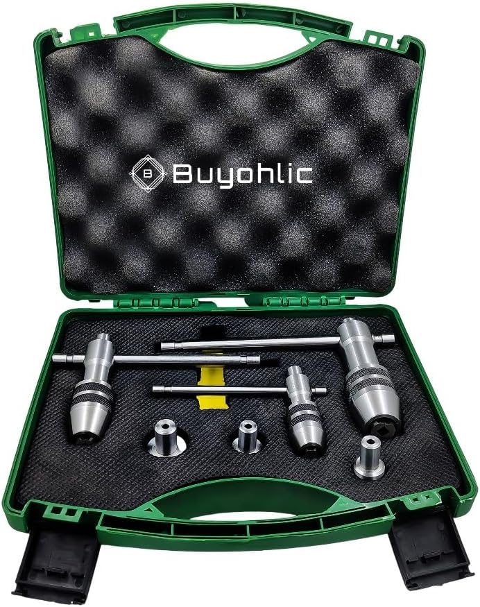 BUYOHLIC Guiding Tap Wrenches with Freely Spinnable Cap -Design with Accurate Runout Control (Set of 3 Pcs) with plastic suitcase