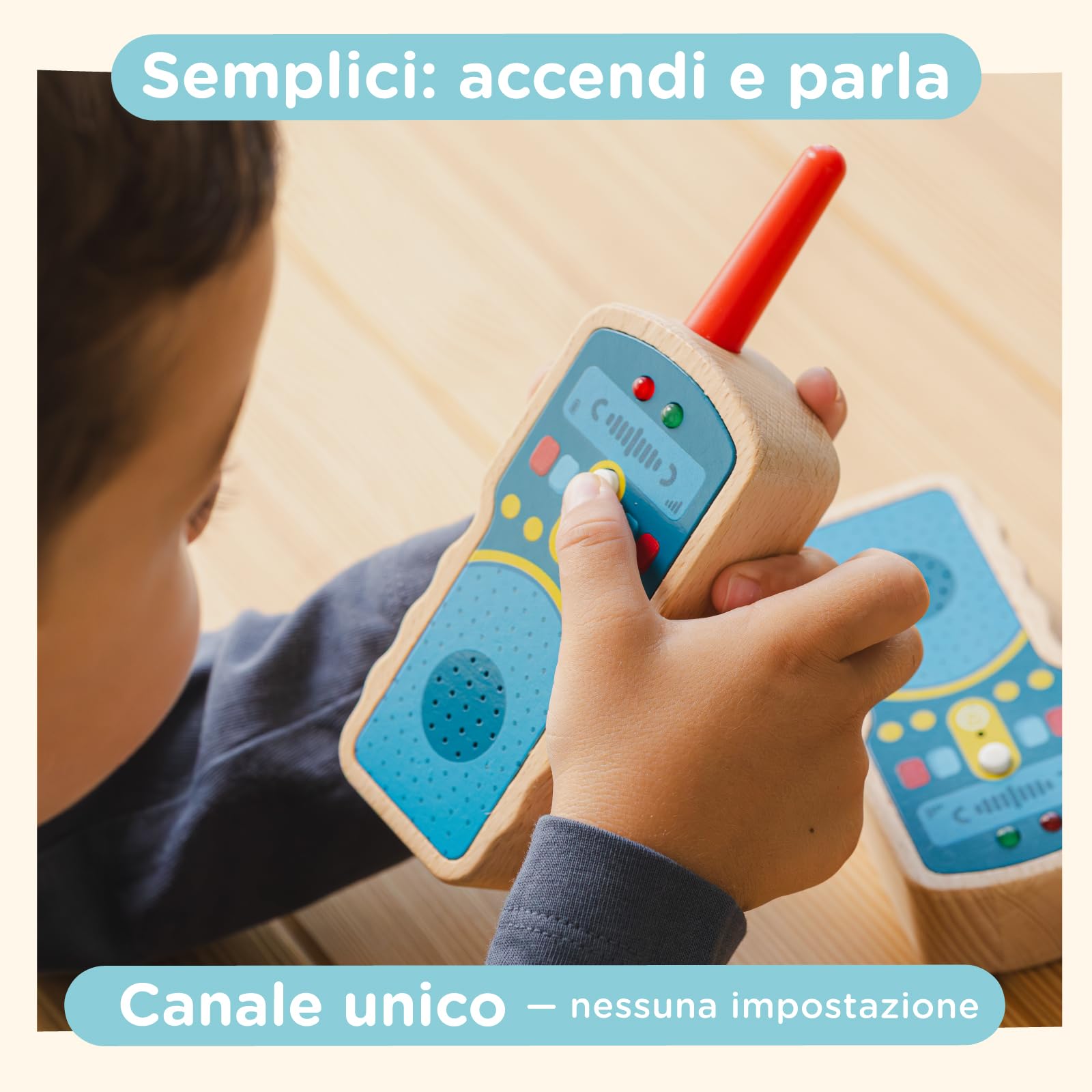 Nene Toys Walkie Talkie in Legno per Bambini – Vere Radio a 2 Vie, Portata 500 m – Push-to-Talk, Canale Unico – Faggio FSC®, Sicuro & Durevole – Gioco Interni/Esterni, Idea Regalo 2–8 Anni