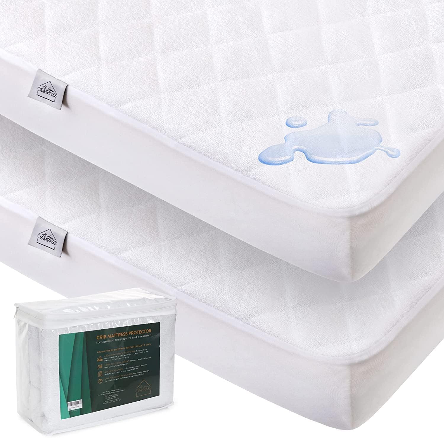 AHOC Crib Mattress Protector - Absorbent Baby Mattress Cover - Waterproof Mattress Protector Standard & Extra Length Cribs - Mini Pad Nighttime Accidents - Soft Bamboo Toddler Bed Topper - 2 Pack : Baby