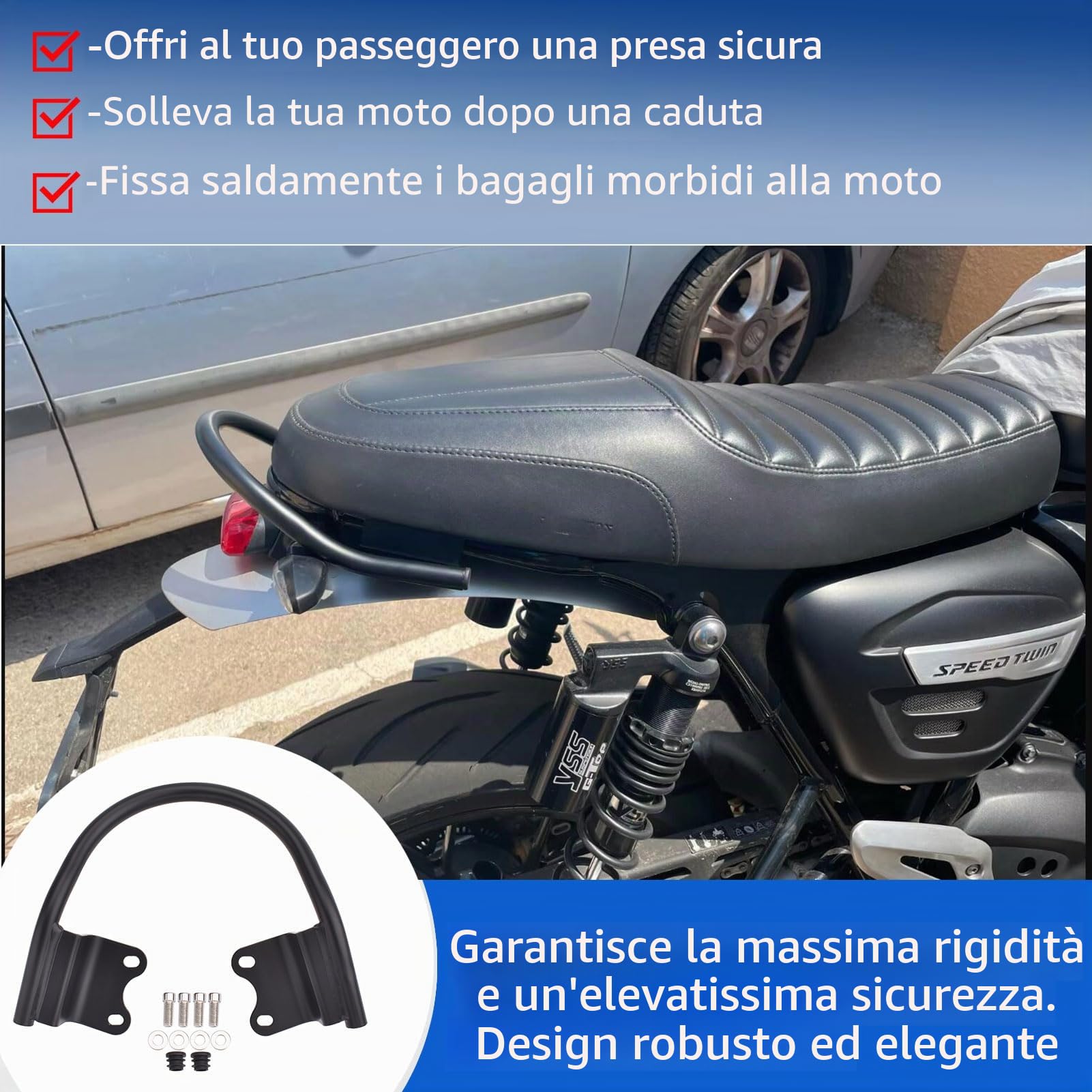 Maniglie per barra di sostegno per sedile posteriore passeggero, maniglia per bracciolo del sedile, portapacchi adatto per Street Twin 900 2016-2023 Speed ​​Twin 900 Accessori 2023-2024