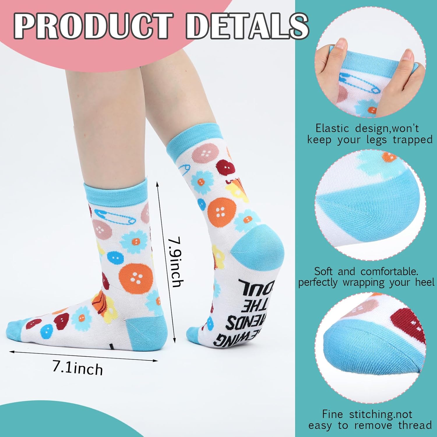 Ramede 8 Pairs Sewing Socks Funny Quilting Themed Crew Socks Quilter Lover Gift for Sewing Lover Quilters Seamstress Mom - Image 2