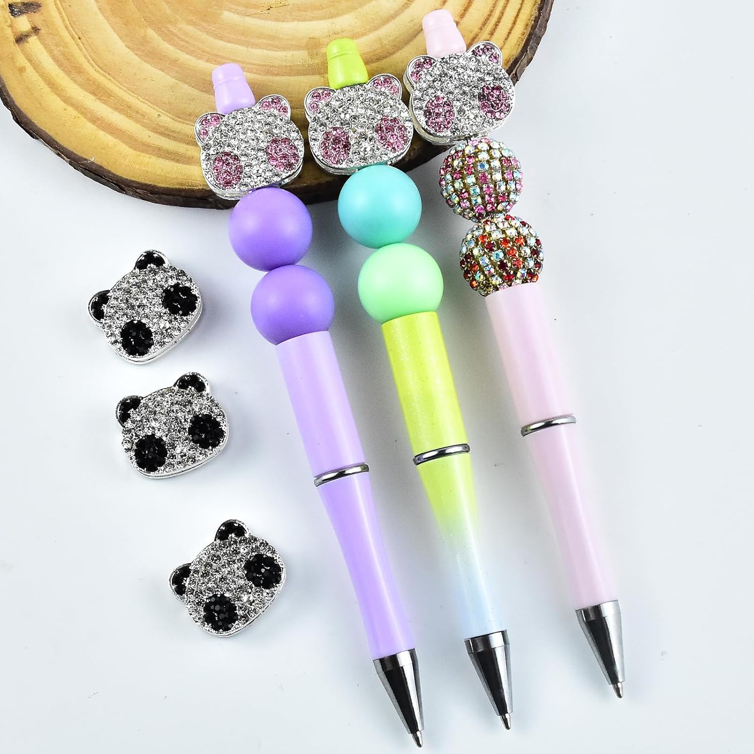 6Pcs Cute Panda Rhinestone Alloy Focal Beads for Pens Colorful Panda Spacer Beads for DIY Craft Beadable Pens Bracelet Necklace Earrings Keychain Jewelry Making - Image 4