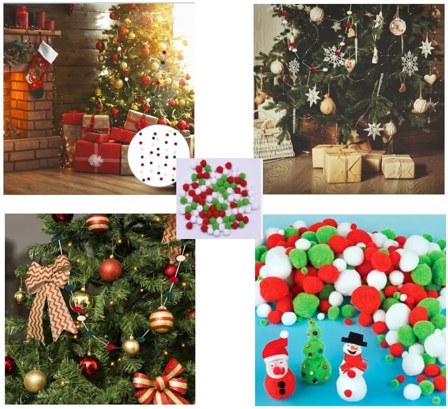 600 Pieces Christmas Fluffy Ball for Crafting Red Green White Felt Balls (10MM)