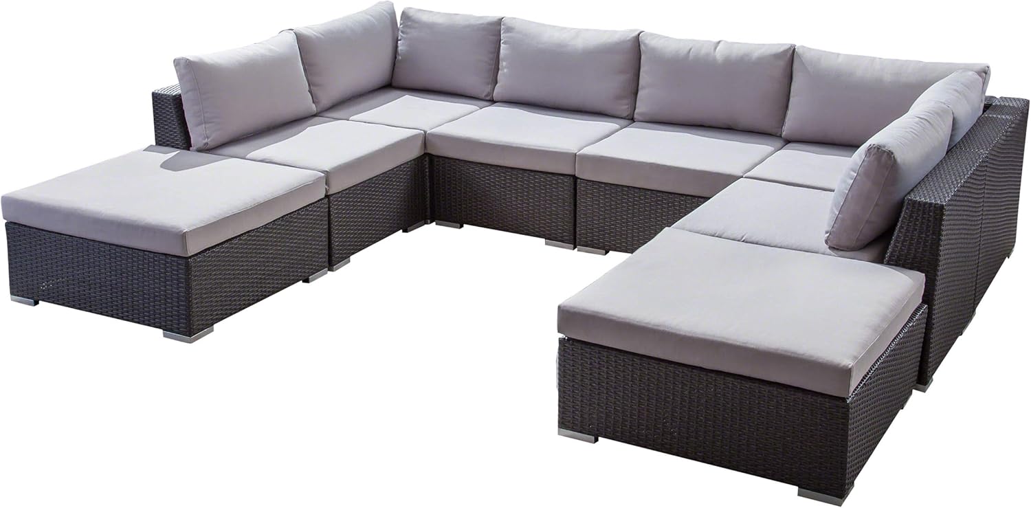 Diagram showing dimensions of the GDFStudio Outdoor Wicker Sofa Set