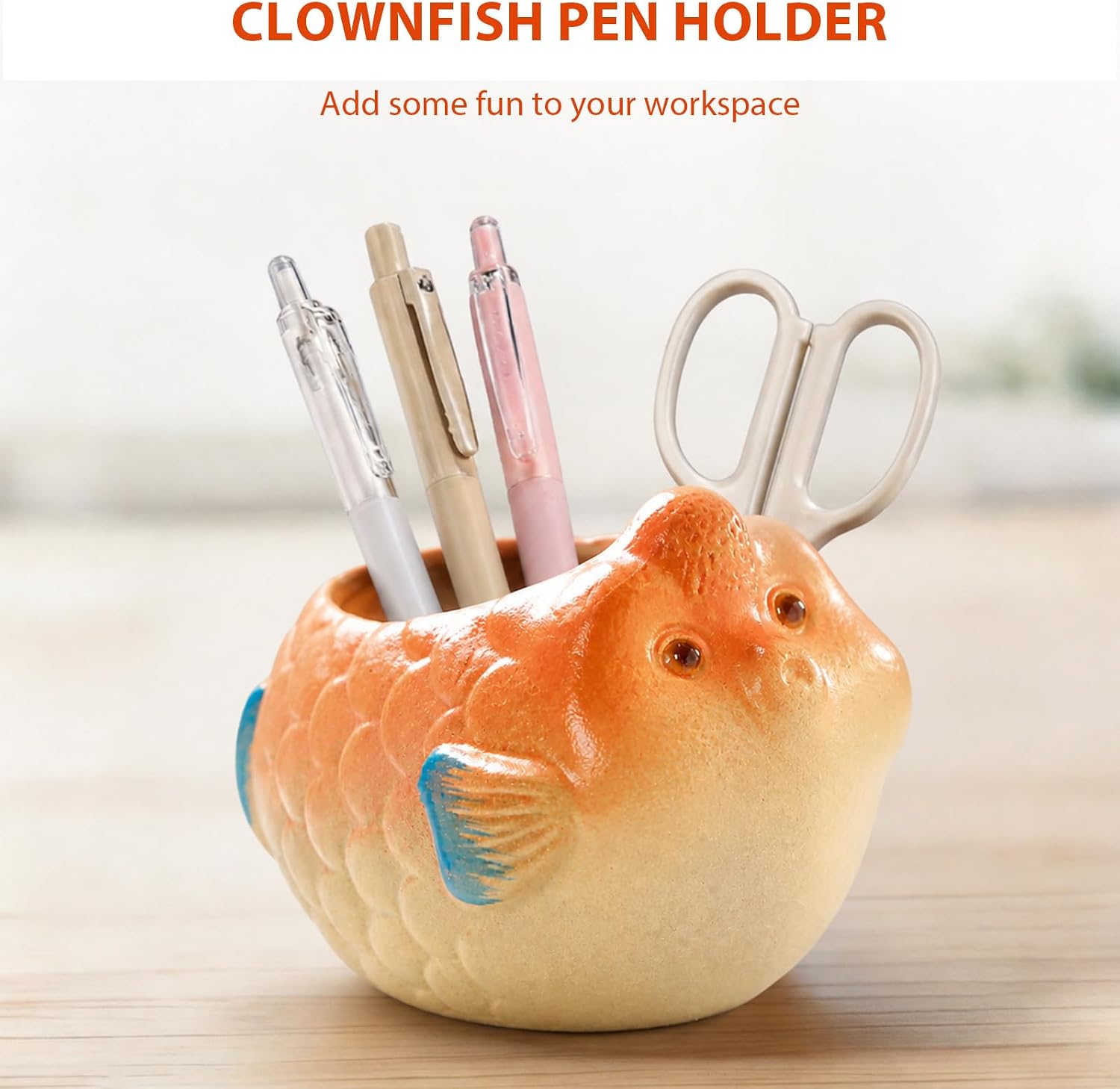 Ceramic Fish Shaped Pen Pencil Holder for Desk Decoration Accessories Fish Decor Makeup Brush Pen Cups Office School Ideal Gifts for Women, Mom or Birthdays image 5