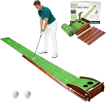Golf Putting Mat Auto Ball Return Wood Base Velvet Golf Green