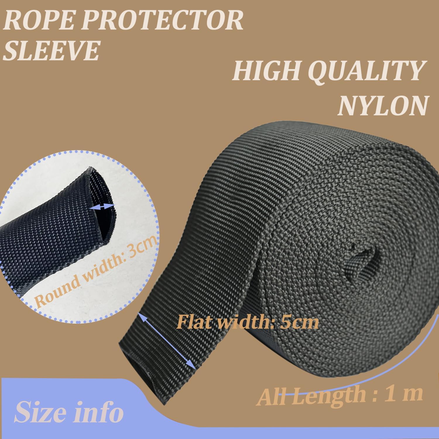 Rope Protector Sleeve for Most Traction Applications, Black Universal Nylon Winch Rope Protective Sleeve Suit for 1.2'' Cable Line