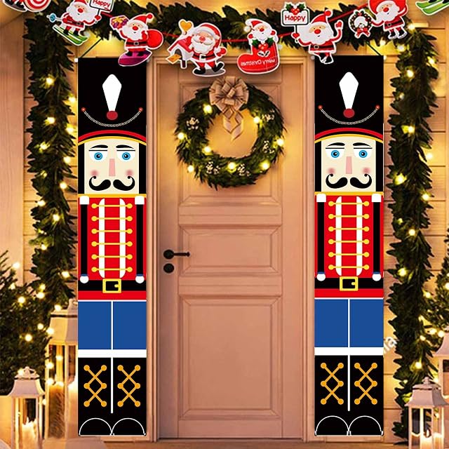 Nutcracker Door Banner Christmas Door Decorations,Garage/Front Door Nutcracker Christmas Outdoor Decorations,Life Size Soldiers Nutcracker Banners for Xmas Gifts,Christmas Porch/Door Frame Decorations