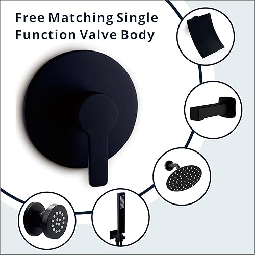 Miniatura 2 de Kit de válvula de ducha con mango de ducha para baño, montaje en pared, válvulas de control de ducha redondas de 1 vía de función única, rosca Mate