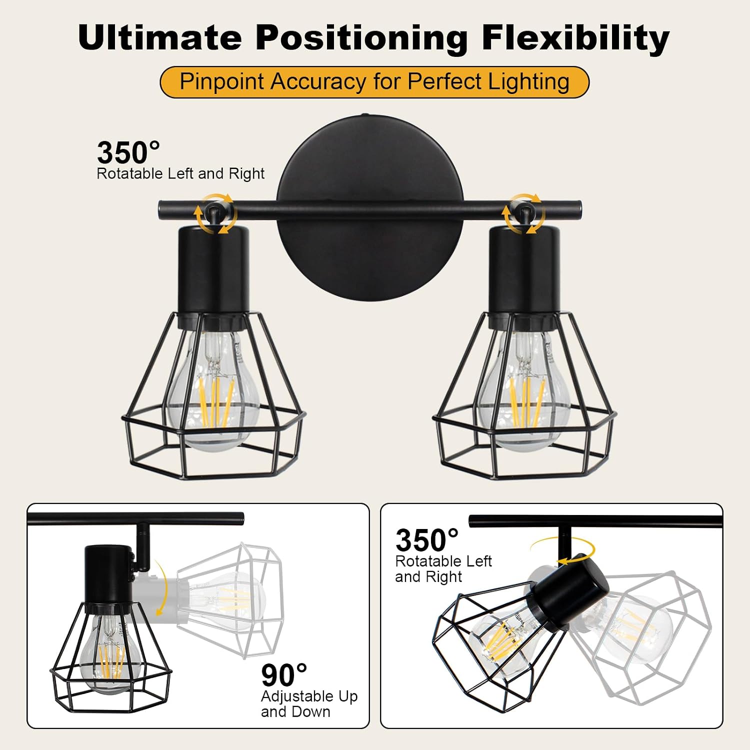 HiBay 2-Light Track Lighting Black, Rotatable Ceiling Light Fixtures, E26 image 2