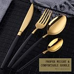 16 Pieces Flatware Set, This Silverware Set Contains Knives/Forks/Spoons Included, Elegant Utensil Tableware Sets for Eating, Serving for 4(Black&Gold)