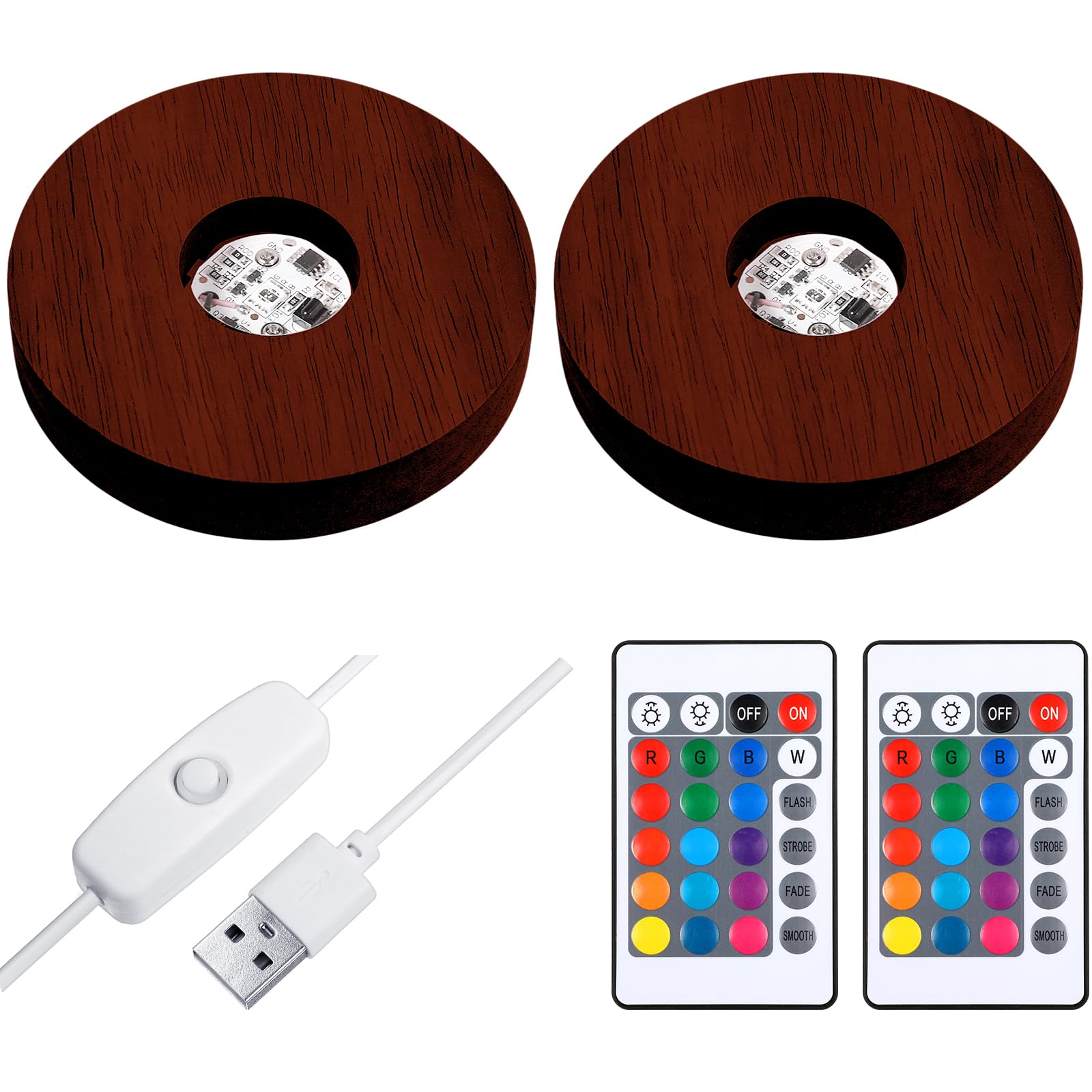 2 Pcs Light LED Base, Wood LED Display Base for Glass Art Decor, Walnut