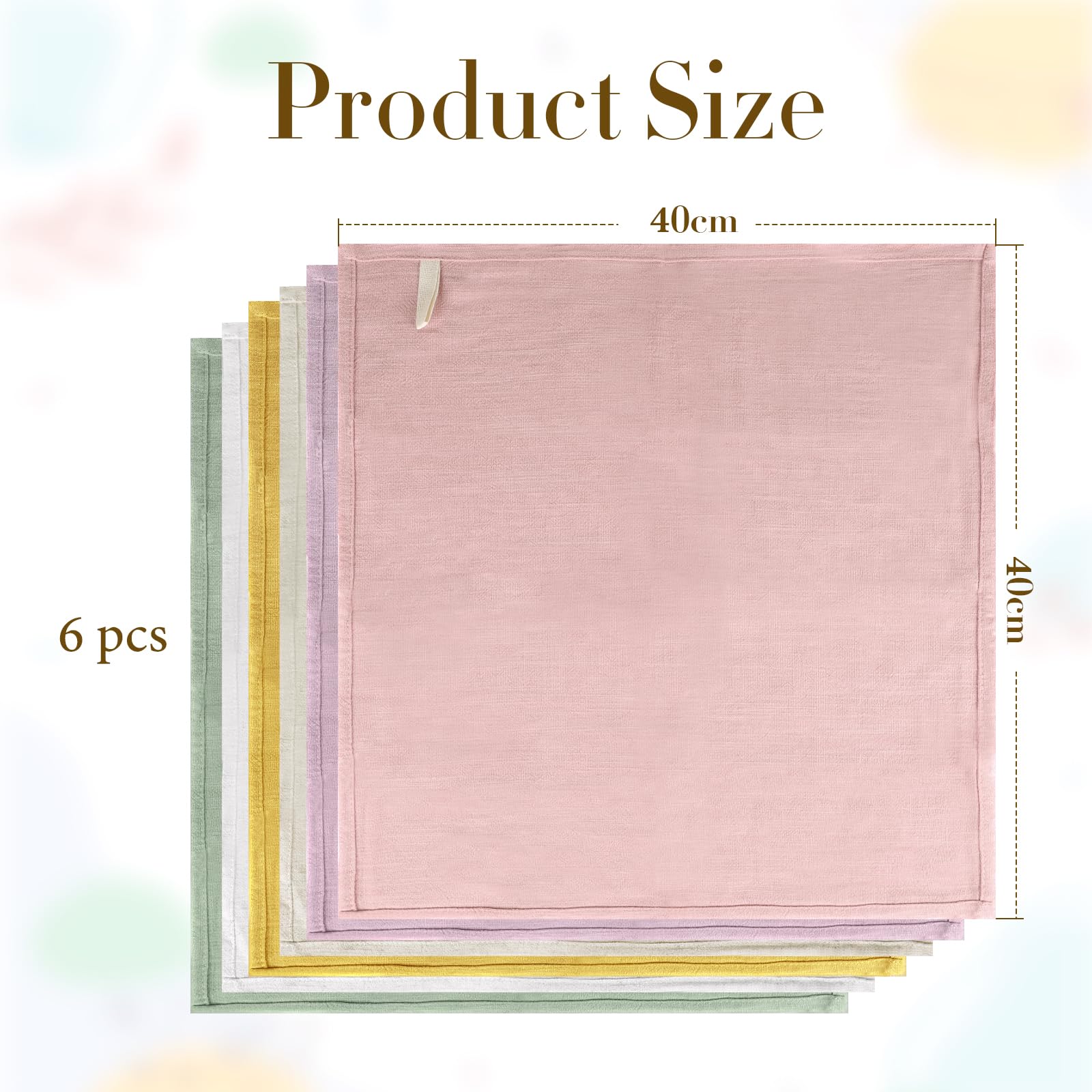 Set da 6 tovaglioli in lino, Tovaglioli riutilizzabili in tessuto, Lavabili in cotone 40x40 cm per eventi e uso domestico (malva chiaro, beige, bianco, senape, rosa cipria, verde pisello)